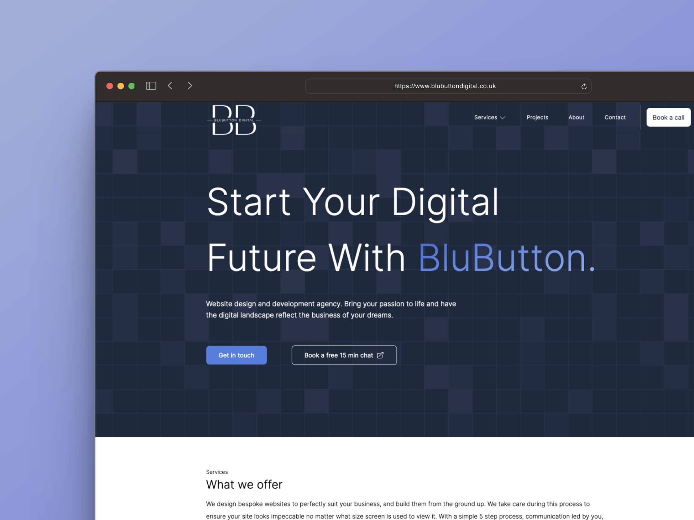 Screenshots of the Blubutton digital website