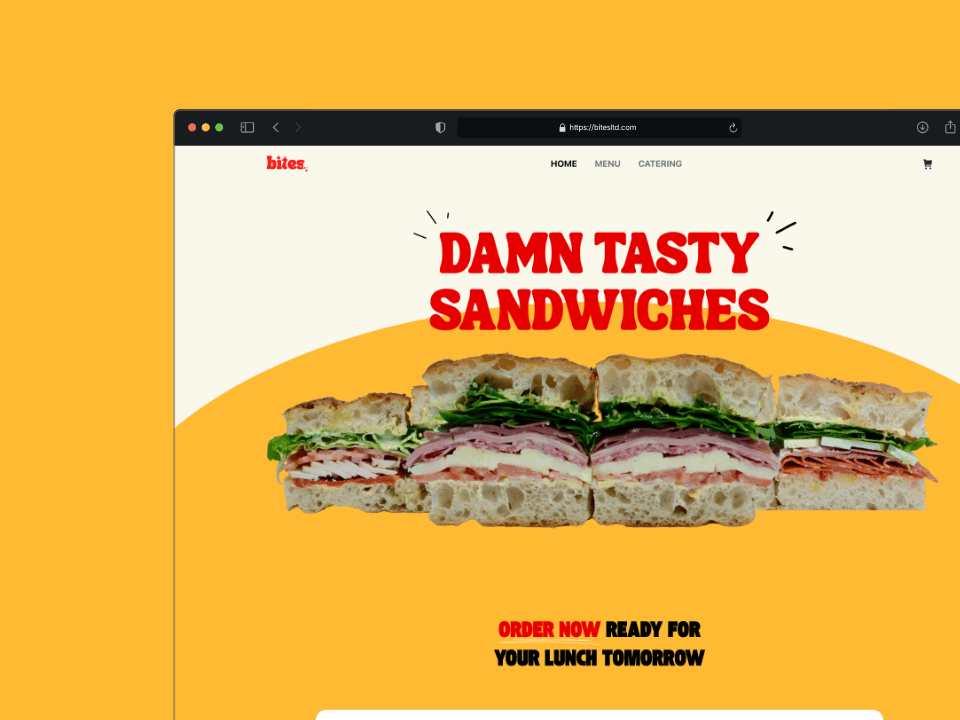 Bites Ltd sandwich delivery website homepage