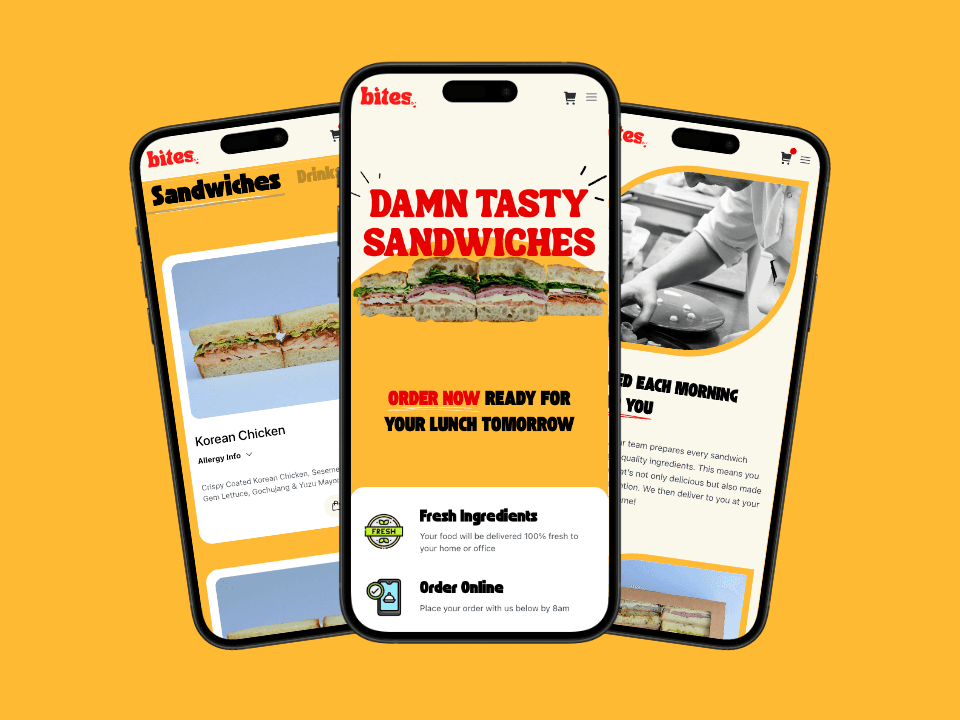 Bites Ltd sandwich delivery website homepage