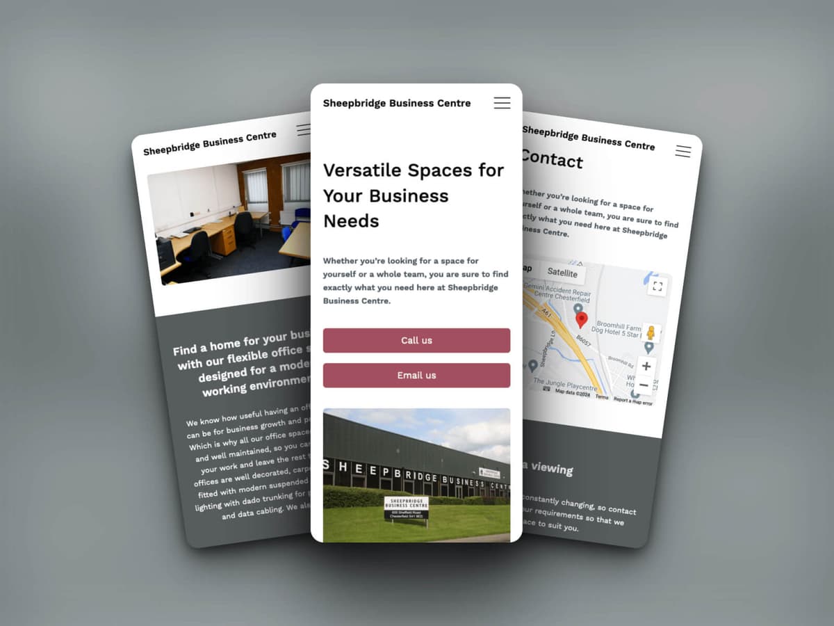 Sheepbridge Business Centre website showing office spaces