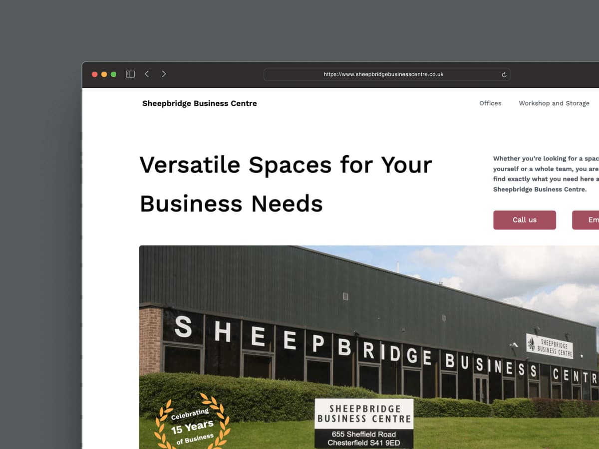 Sheepbridge Business Centre website showing office spaces